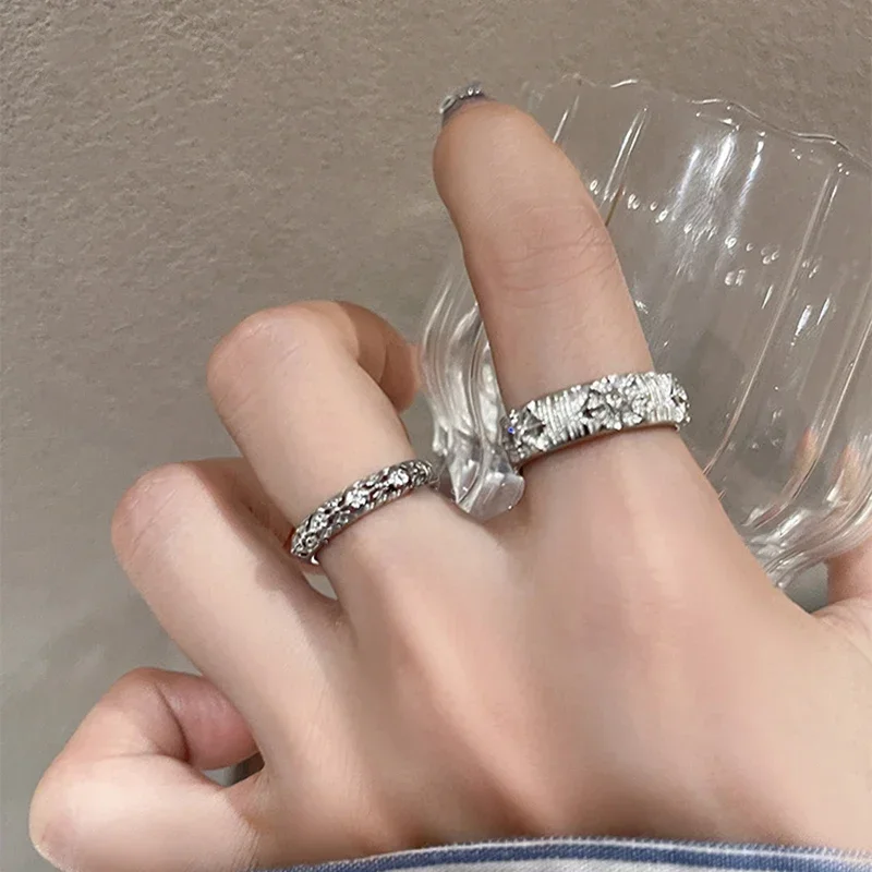 Men Accessories Drawing - 光沢のある金属オープンリング男性女性のためのロマンチックなラインストーン指輪婚約指輪ファッションパンクアクセサリージュエリーギフト