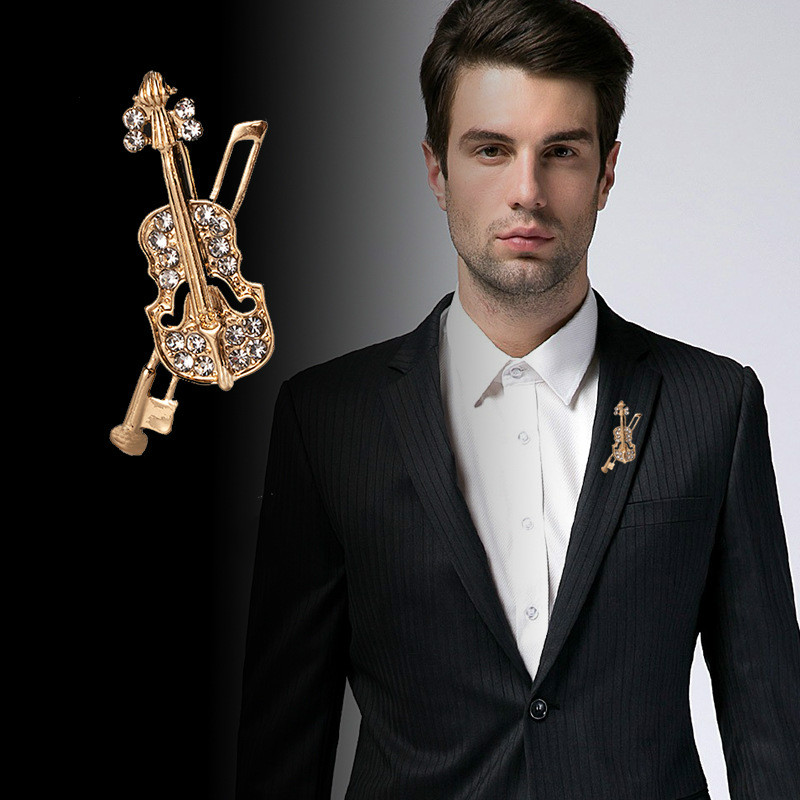 Quality Men'S Accessories - クリスタルバイオリンブローチジュエリー高級音楽機器クラシックラペルピン教師へのギフト男性アクセサリー韓国のファッション金属