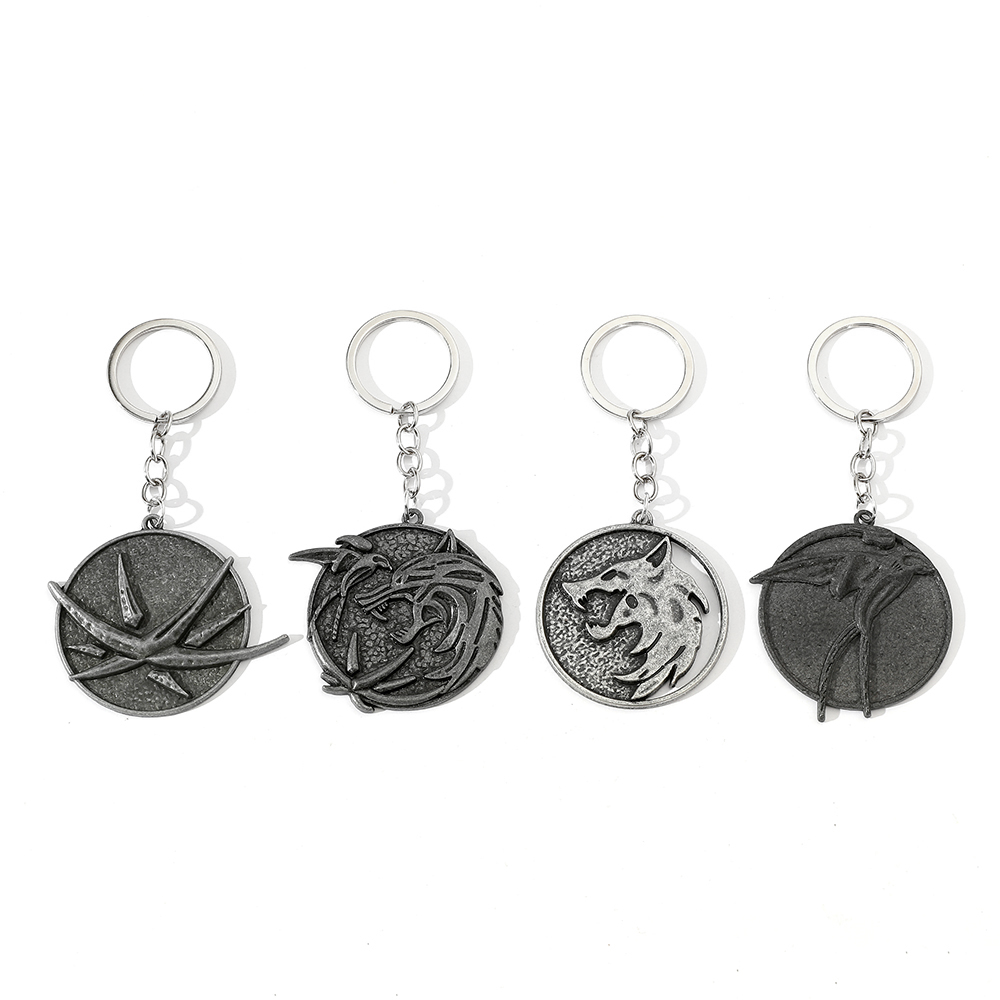 Men'S Accessories Vintage - ヴィンテージウルフヘッドキーホルダーゲームゲラルト・オブ・リヴィアメダリオンウルフメタルペンダントキーリング男性用カーアクセサリーギフト