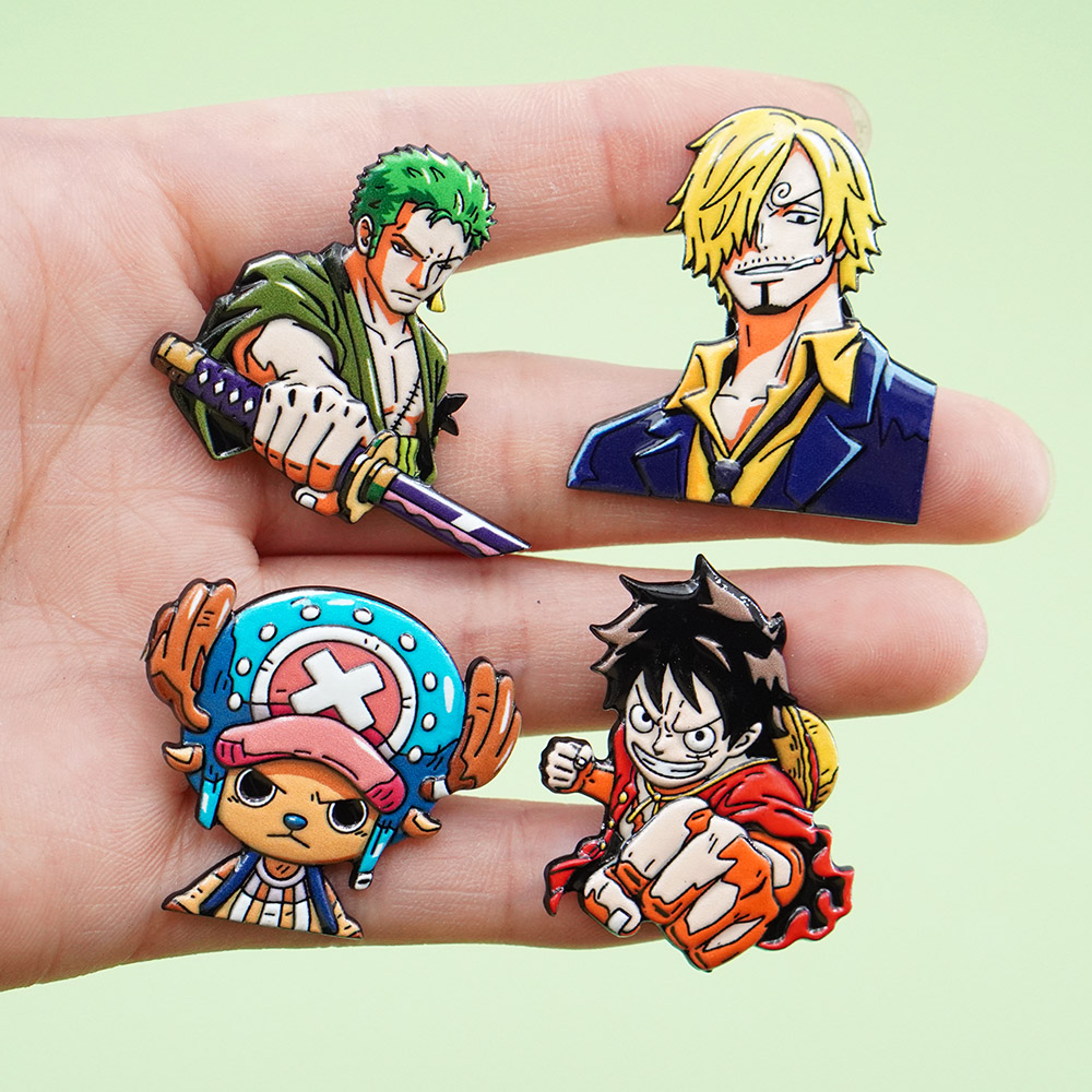 Men Accessories Gift Set - 4個セット 漫画ワンピース ルフィ ブローチセット ファッション メンズ