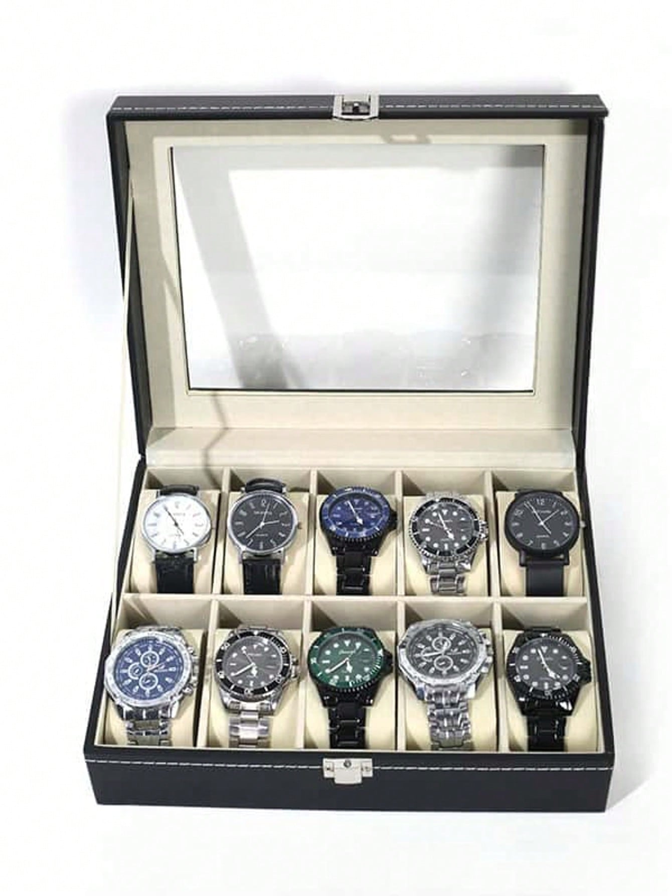 Men'S Accessories Case - ロック付きレザー時計ボックス、大容量時計ディスプレイケース、男性女性用高級ジュエリー収納オーガナイザー、ホームバニティドレッサー