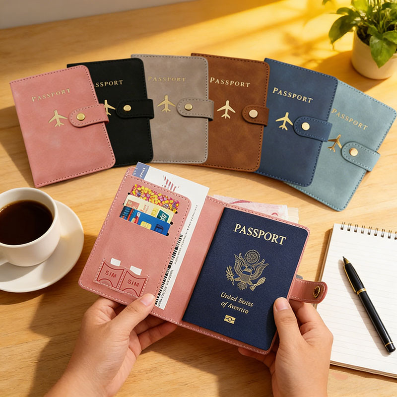 Men'S Accessories Case - レザーパスポートホルダーカバーケース、旅行必需品、クレジットカードウォレット、女性/男性用パスポートブック、バックル付きパスポートカバー