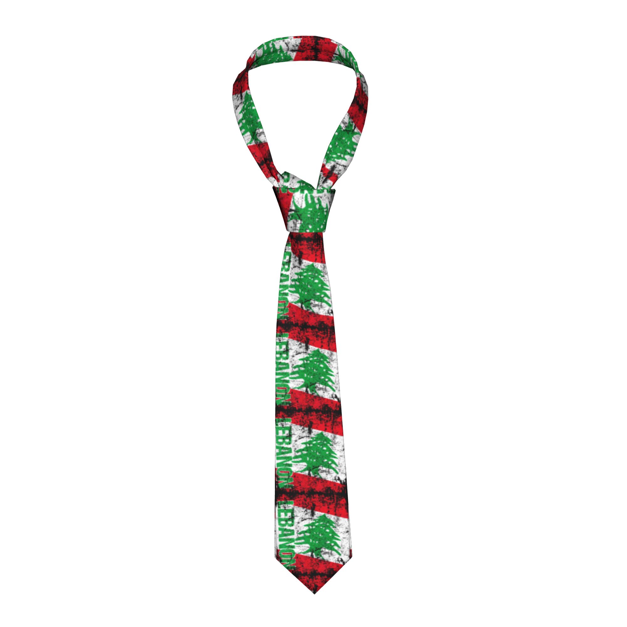 Men Accessories Lebanon - ヴィンテージ風レバノン国旗ネクタイ 日常着用ネクタイ メンズ レトロカジュアルネクタイアクセサリー 高品質グラフィックカラーネクタイ