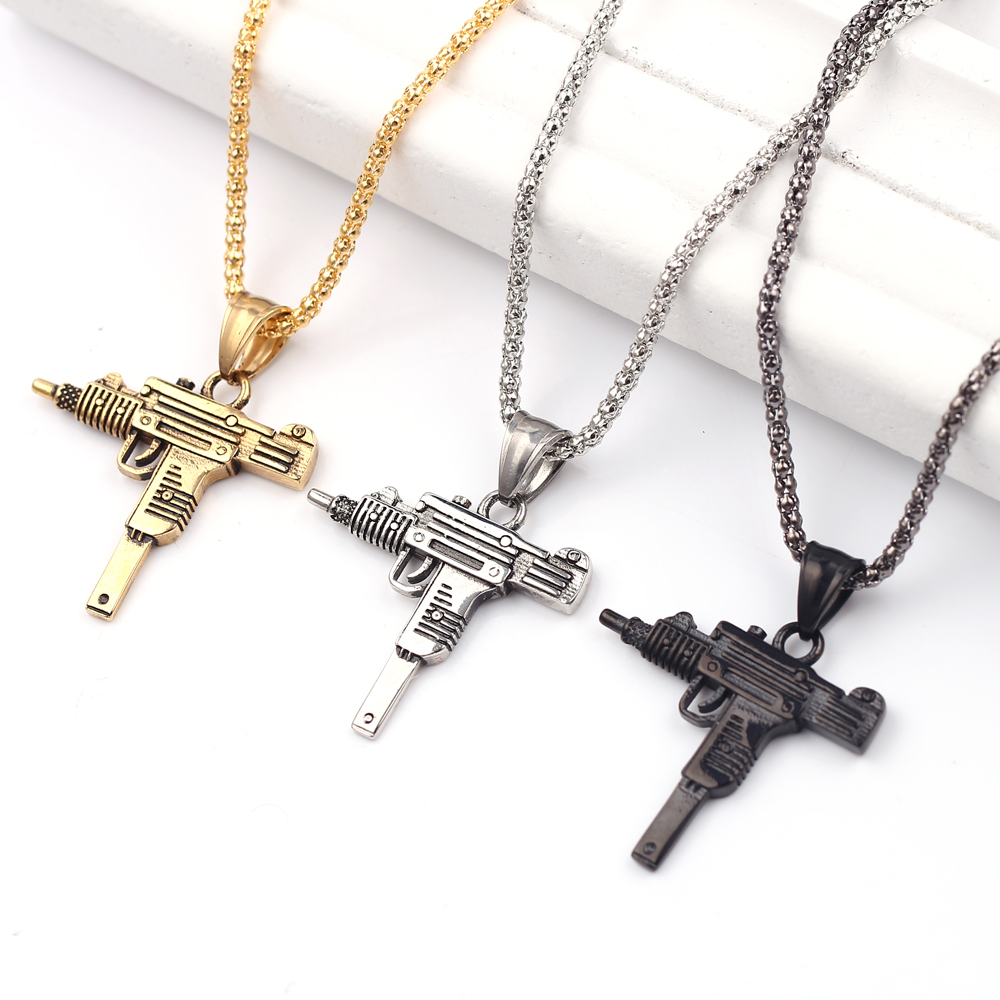 パンク・ウジ・ピストル・マシンガン・ネックレス・ペンダント  - Men'S Accessories Fashion のレビューと価格