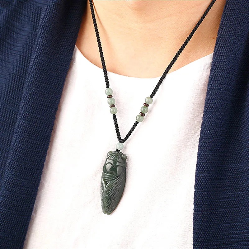 男性と女性のための天然ヘチアンシカダ翡翠ペンダントネックレス - Men Accessories For Hand のレビューと価格
