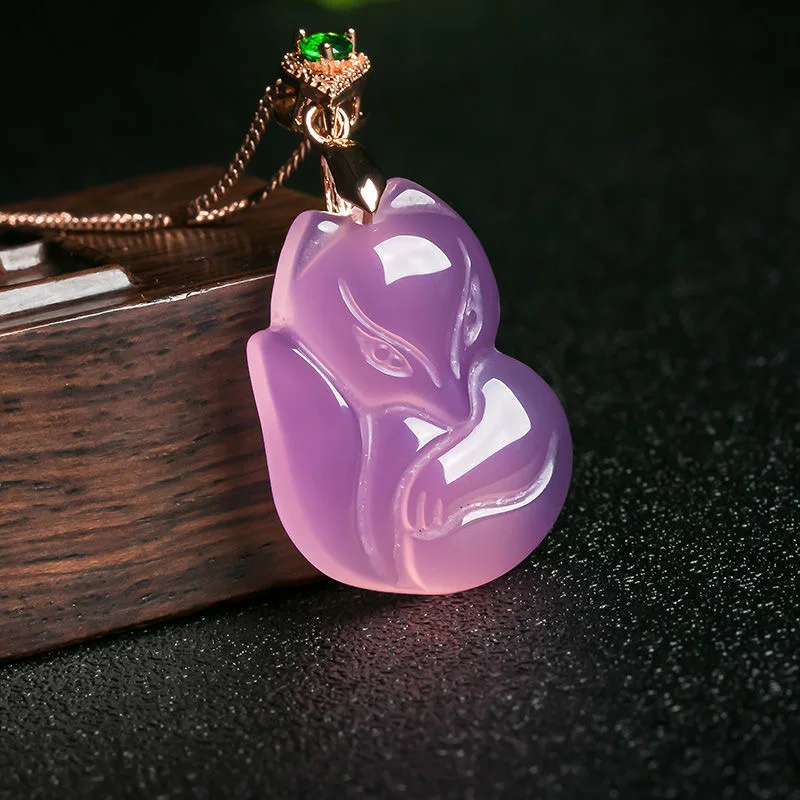 ナチュラルパープルアゲートキツネペンダントネックレスジュエリ - Men Accessories Chain のレビューと価格