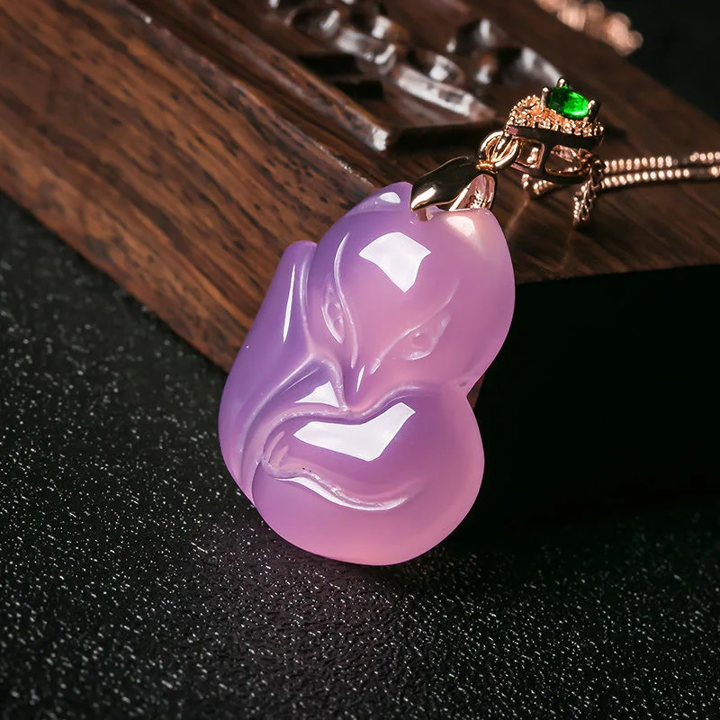 ナチュラルパープルアゲートキツネペンダントネックレスジュエリ - Men Accessories Chain のレビューと価格