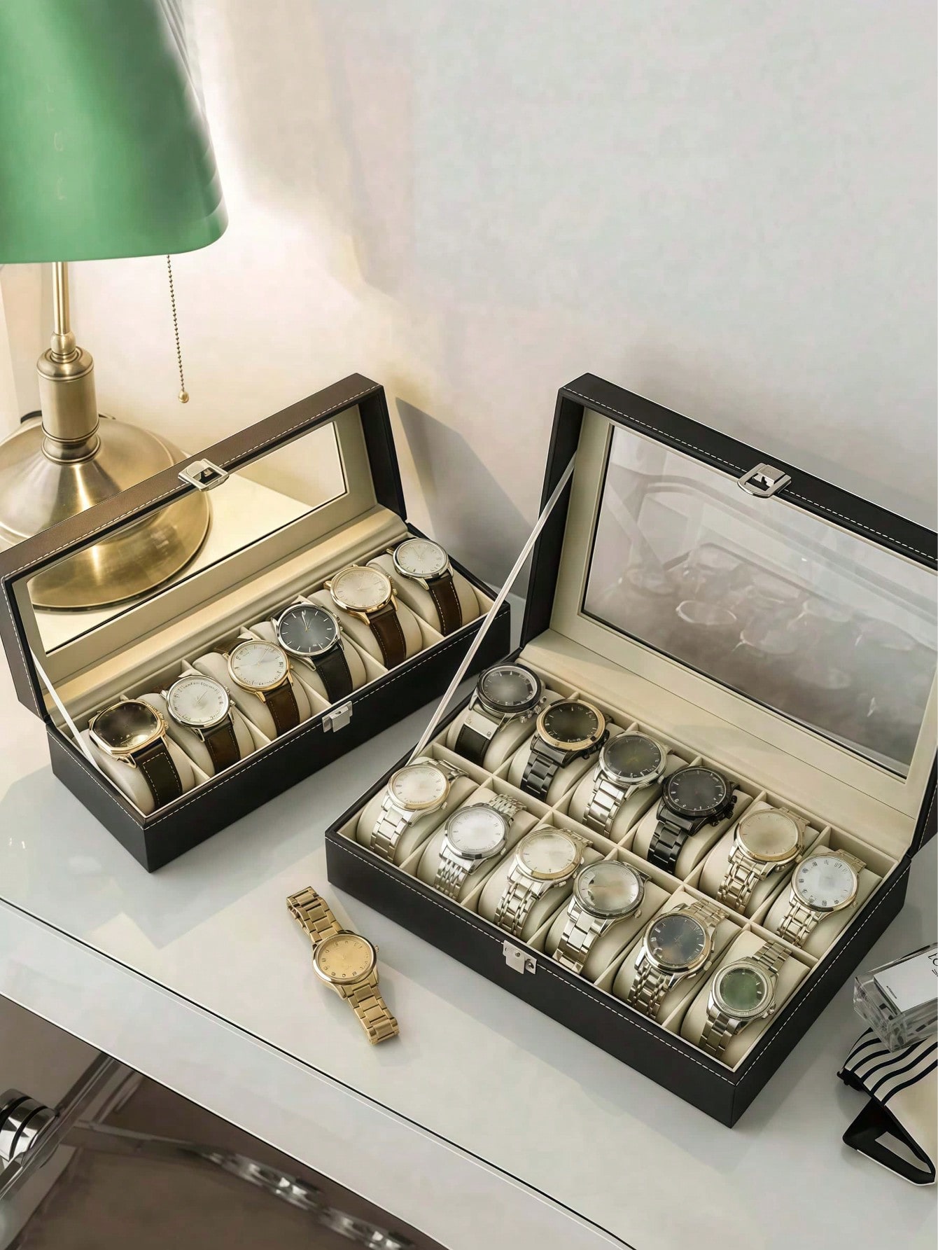 ロック付きレザー時計ボックス、大容量時計ディスプレイケース、 - Men'S Accessories Case のレビューと価格