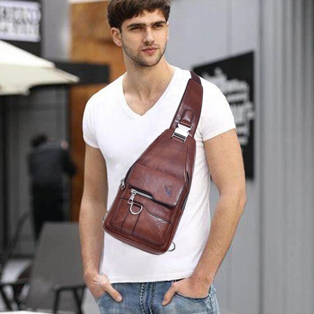 メンズスリングバッグ、クロスボディチェストバッグ、PUレザー - Men'S Accessories Backpack のレビューと価格