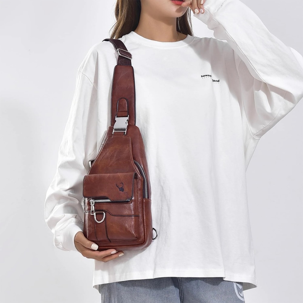 メンズスリングバッグ、クロスボディチェストバッグ、PUレザー - Men'S Accessories Backpack のレビューと価格