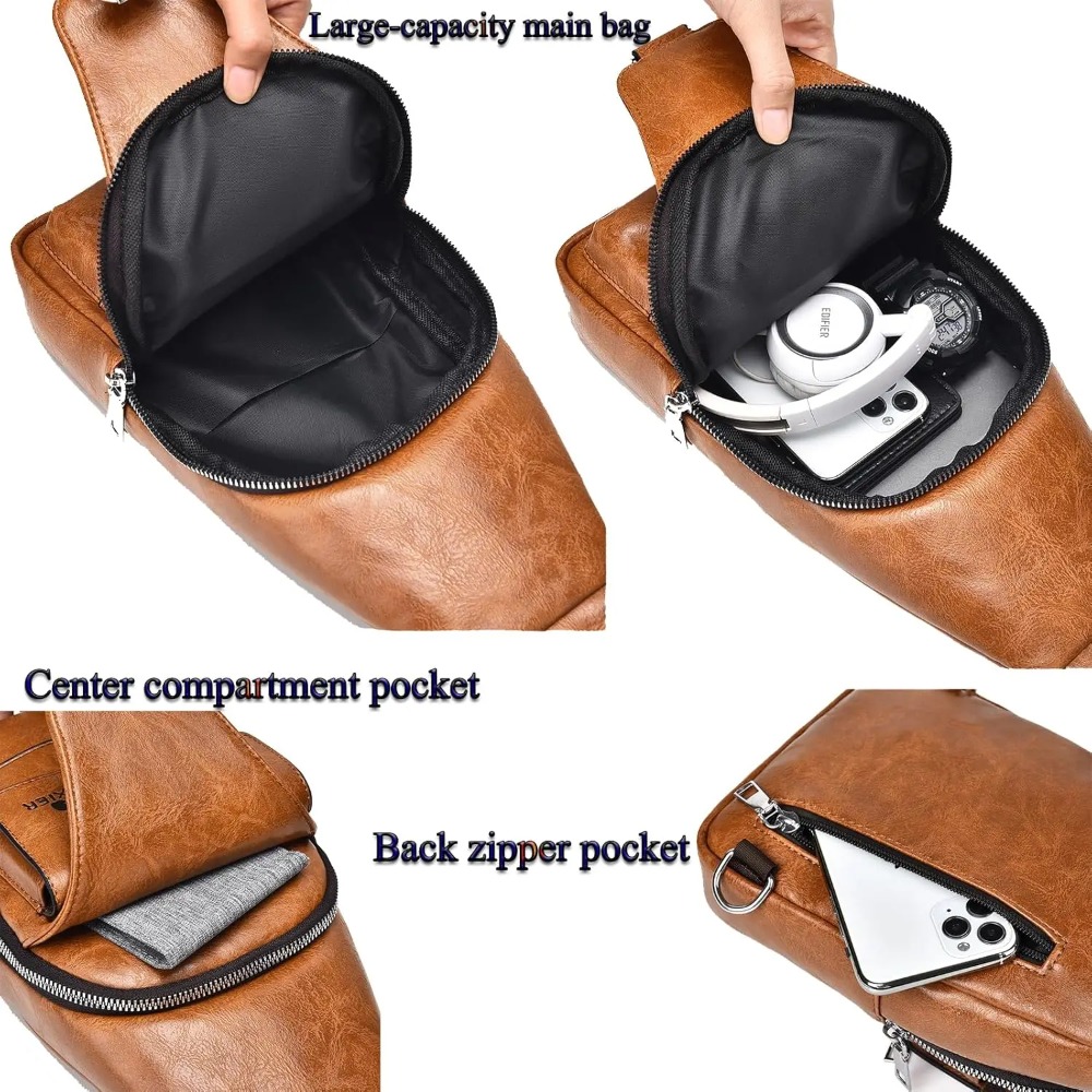 メンズスリングバッグ、クロスボディチェストバッグ、PUレザー - Men'S Accessories Backpack のレビューと価格
