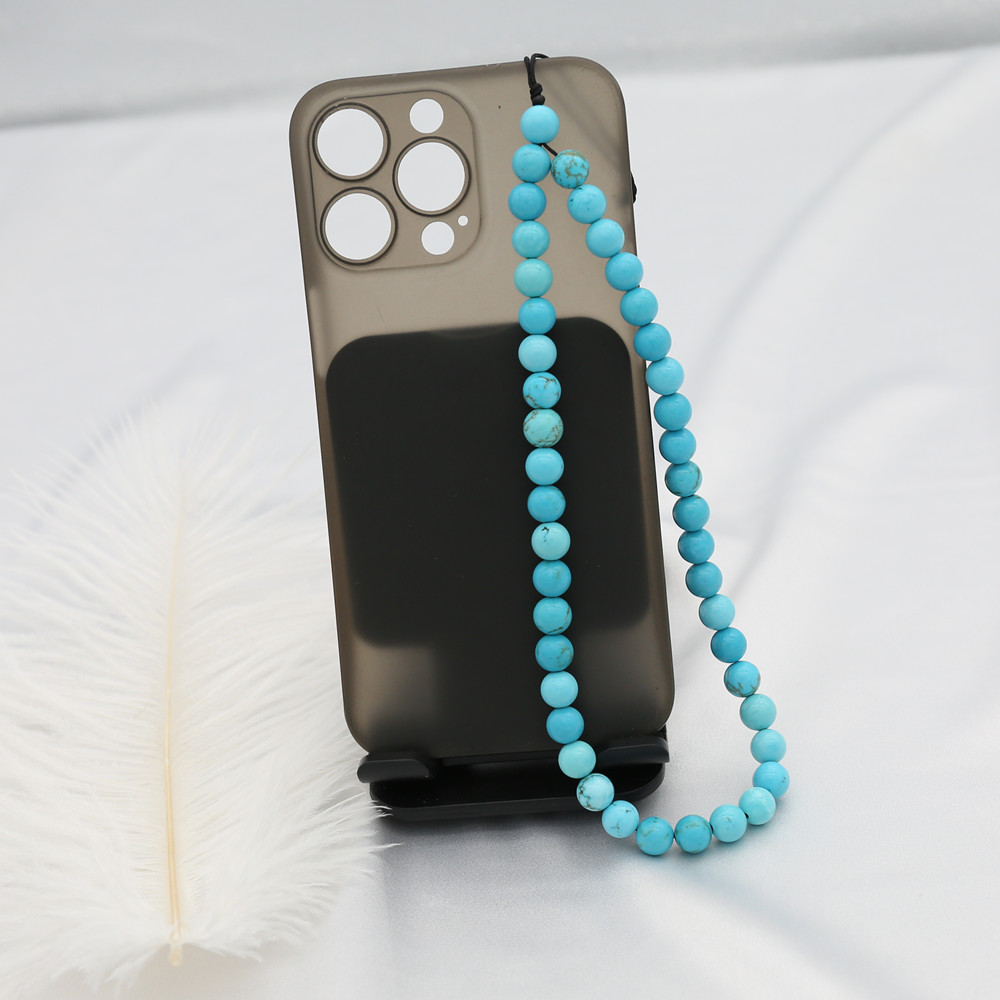 8mmブルーターコイズビーズ携帯電話チェーン女性用電話チャー - Men'S Accessories Vintage のレビューと価格